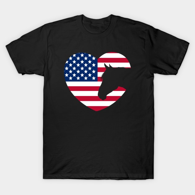 Horse Lover American Flag Heart T-Shirt by Sleazoid